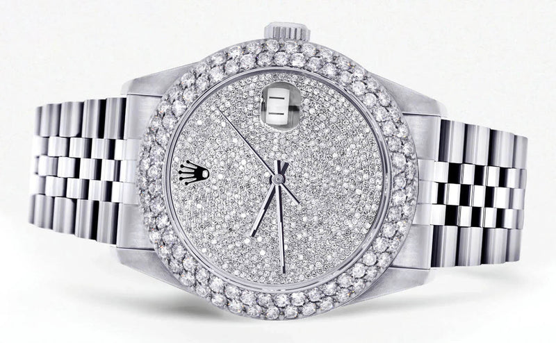 Mens Rolex Datejust Watch 16200 | 36Mm | Full Diamond Dial | Two Row 4.25 Carat Bezel | Jubilee Band
