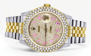 Diamond Gold Rolex Watch For Men 16233 | 36Mm | Diamond Pink Arabic Dial | Two Row 4.25 Carat Bezel | Jubilee Band
