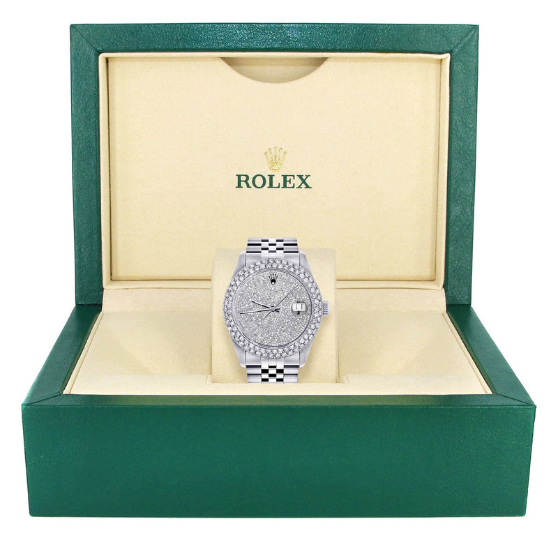 Mens Rolex Datejust Watch 16200 | 36Mm | Full Diamond Dial | Two Row 4.25 Carat Bezel | Jubilee Band