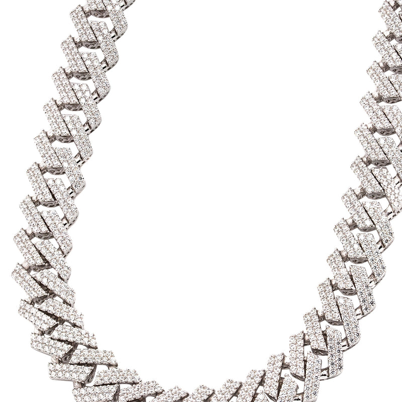 Silver Chain -  Hollow White Gold Double Row Iced Out Miami Cuban Chain