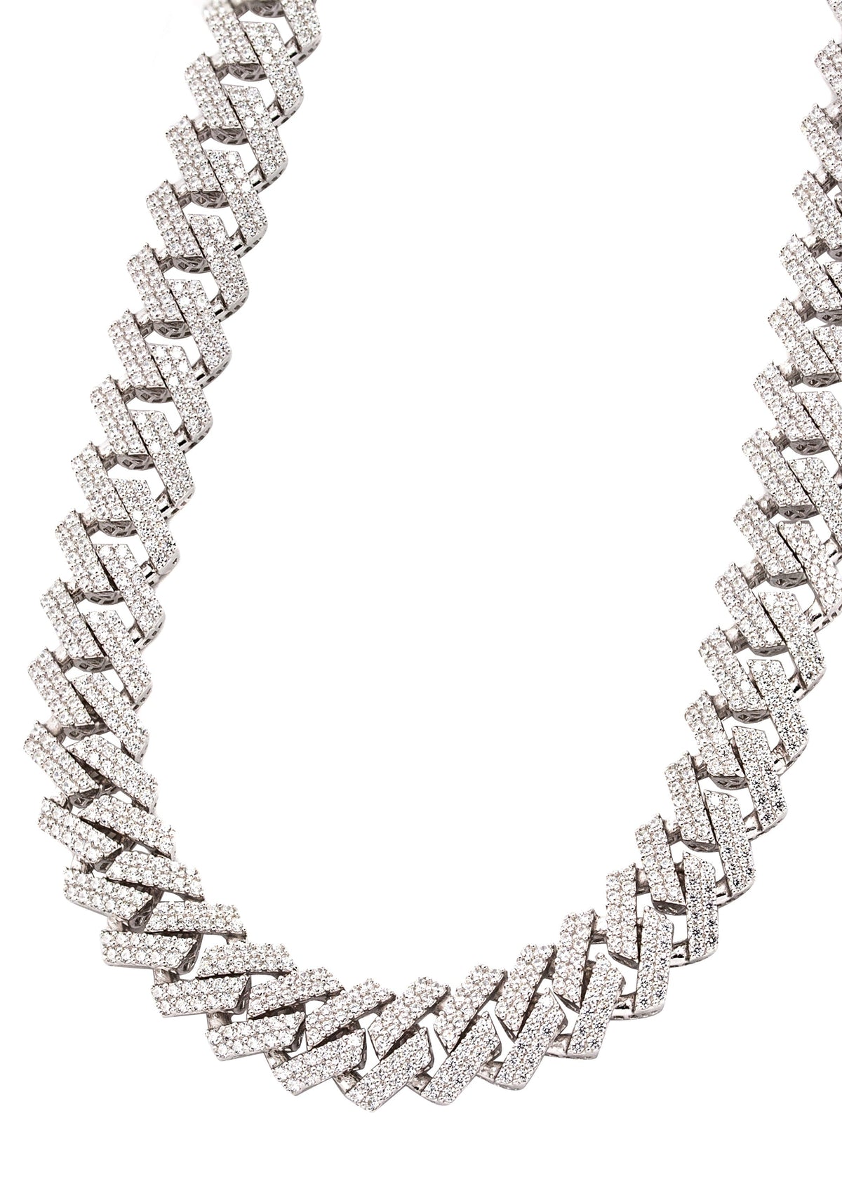 Silver Chain -  Hollow White Gold Double Row Iced Out Miami Cuban Chain
