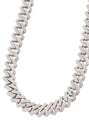 Silver Chain -  Hollow White Gold Double Row Iced Out Miami Cuban Chain