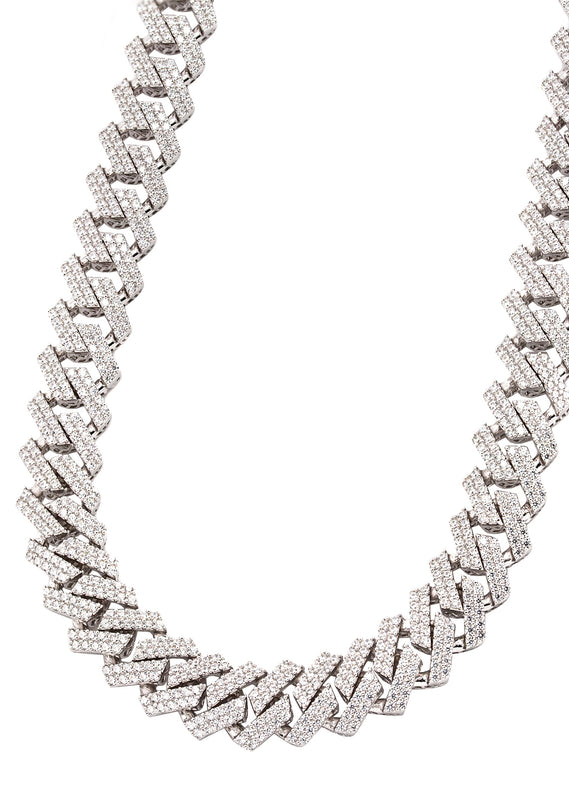 Silver Chain -  Hollow White Gold Double Row Iced Out Miami Cuban Chain