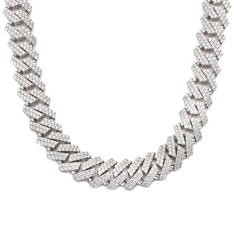 Silver Chain -  Hollow White Gold Double Row Iced Out Miami Cuban Chain