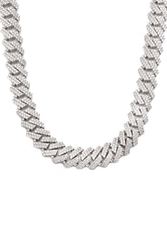 Silver Chain -  Hollow White Gold Double Row Iced Out Miami Cuban Chain