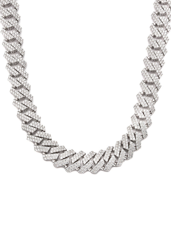 Silver Chain -  Hollow White Gold Double Row Iced Out Miami Cuban Chain