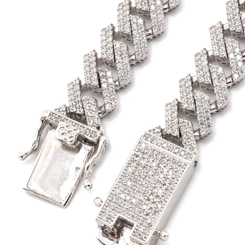Silver Chain -  Hollow White Gold Double Row Iced Out Miami Cuban Chain