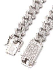 Silver Chain -  Hollow White Gold Double Row Iced Out Miami Cuban Chain
