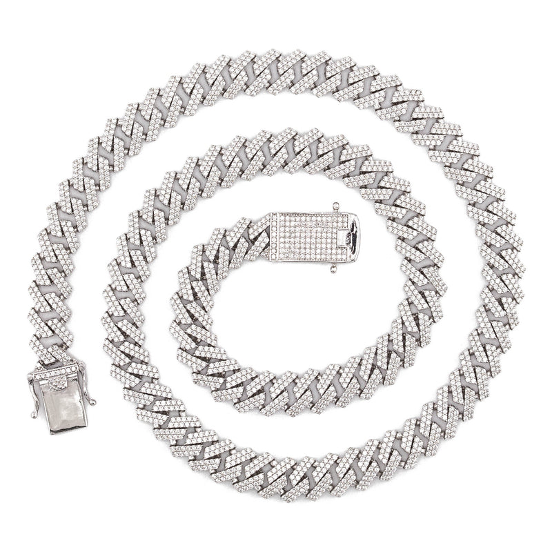 Silver Chain -  Hollow White Gold Double Row Iced Out Miami Cuban Chain