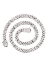 Silver Chain -  Hollow White Gold Double Row Iced Out Miami Cuban Chain