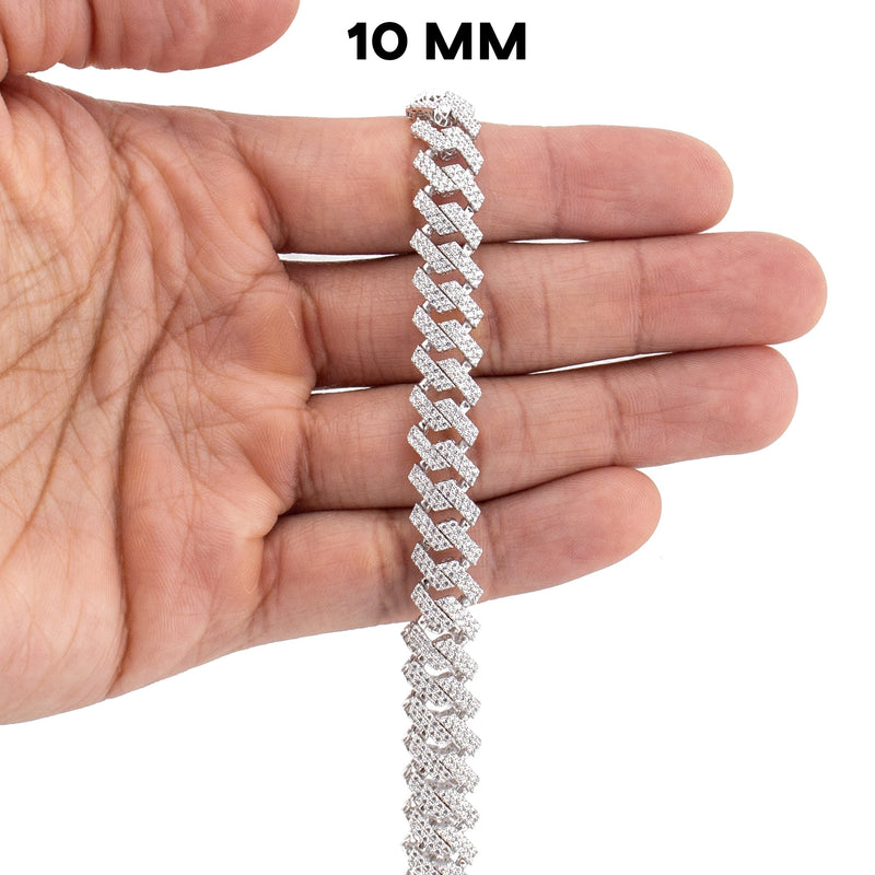 Silver Chain -  Hollow White Gold Double Row Iced Out Miami Cuban Chain
