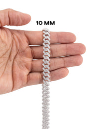 Silver Chain -  Hollow White Gold Double Row Iced Out Miami Cuban Chain