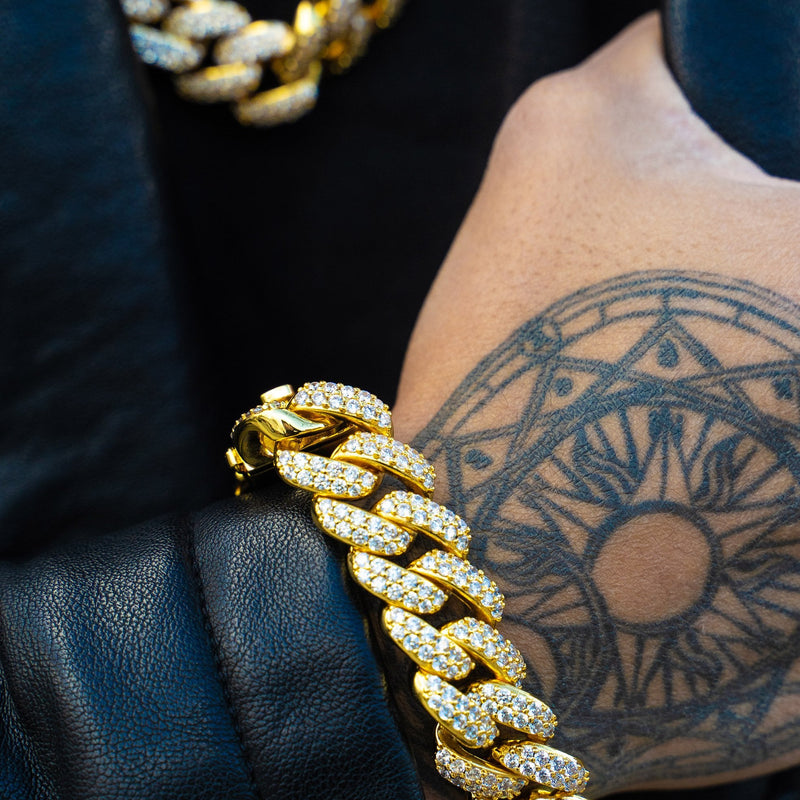 Yellow Gold Plated Iced Out Miami Cuban Link Chain & Bracelet