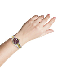 Diamond Gold Rolex Watch | 68273 |Diamond Bezel | 31MM | Purple Roman Numeral Diamond Dial | Jubilee Band