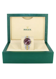 Diamond Gold Rolex Watch | 68273 |Diamond Bezel | 31MM | Purple Roman Numeral Diamond Dial | Jubilee Band