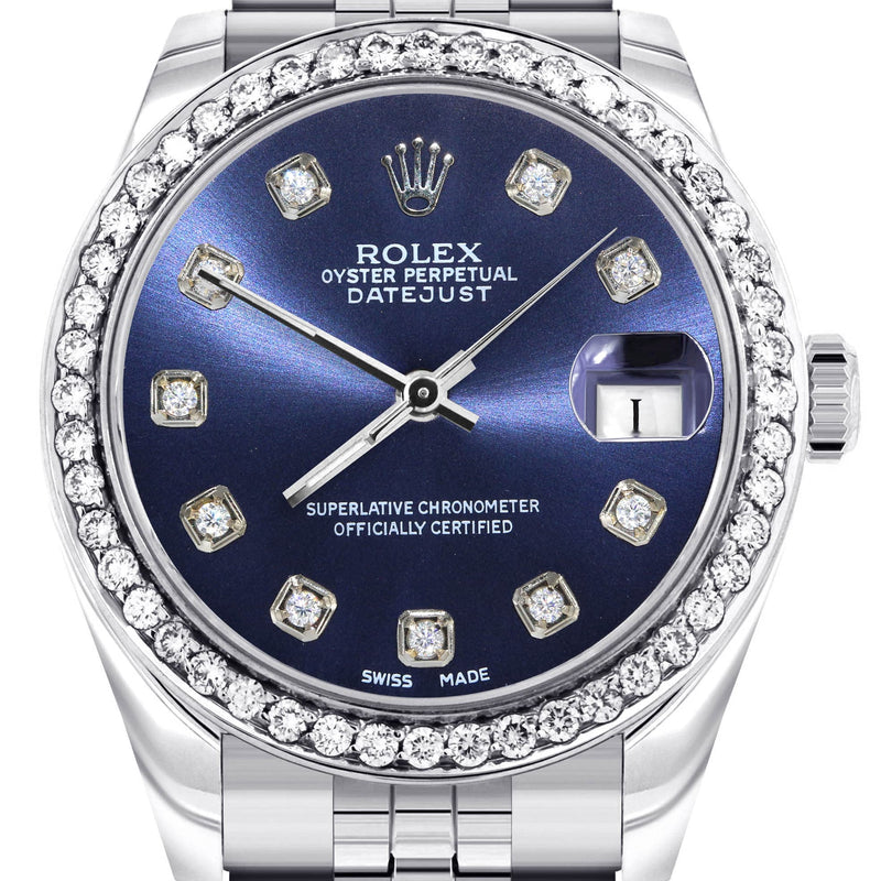 Diamond Rolex Watch | 68274 | Diamond Bezel | 31MM | Blue Diamond Dial | Jubilee Band