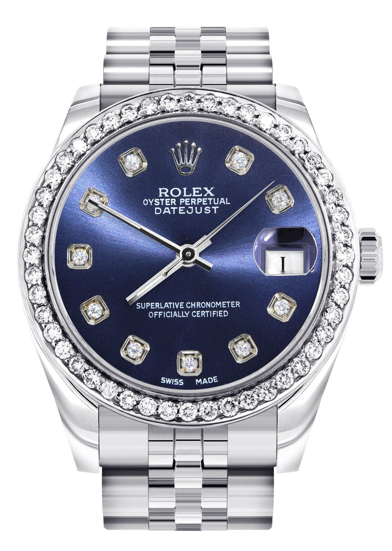 Diamond Rolex Watch | 68274 | Diamond Bezel | 31MM | Blue Diamond Dial | Jubilee Band