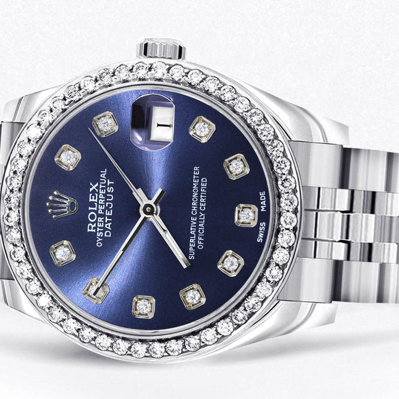 Diamond Rolex Watch | 68274 | Diamond Bezel | 31MM | Blue Diamond Dial | Jubilee Band