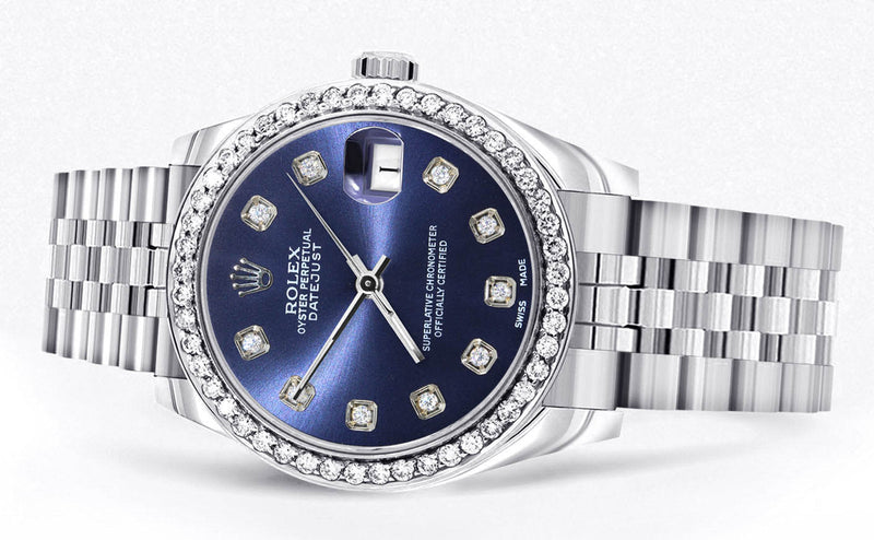 Diamond Rolex Watch | 68274 | Diamond Bezel | 31MM | Blue Diamond Dial | Jubilee Band