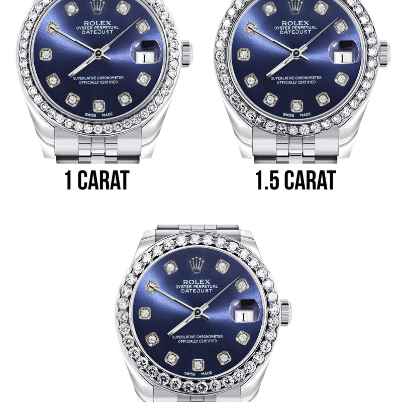 Diamond Rolex Watch | 68274 | Diamond Bezel | 31MM | Blue Diamond Dial | Jubilee Band