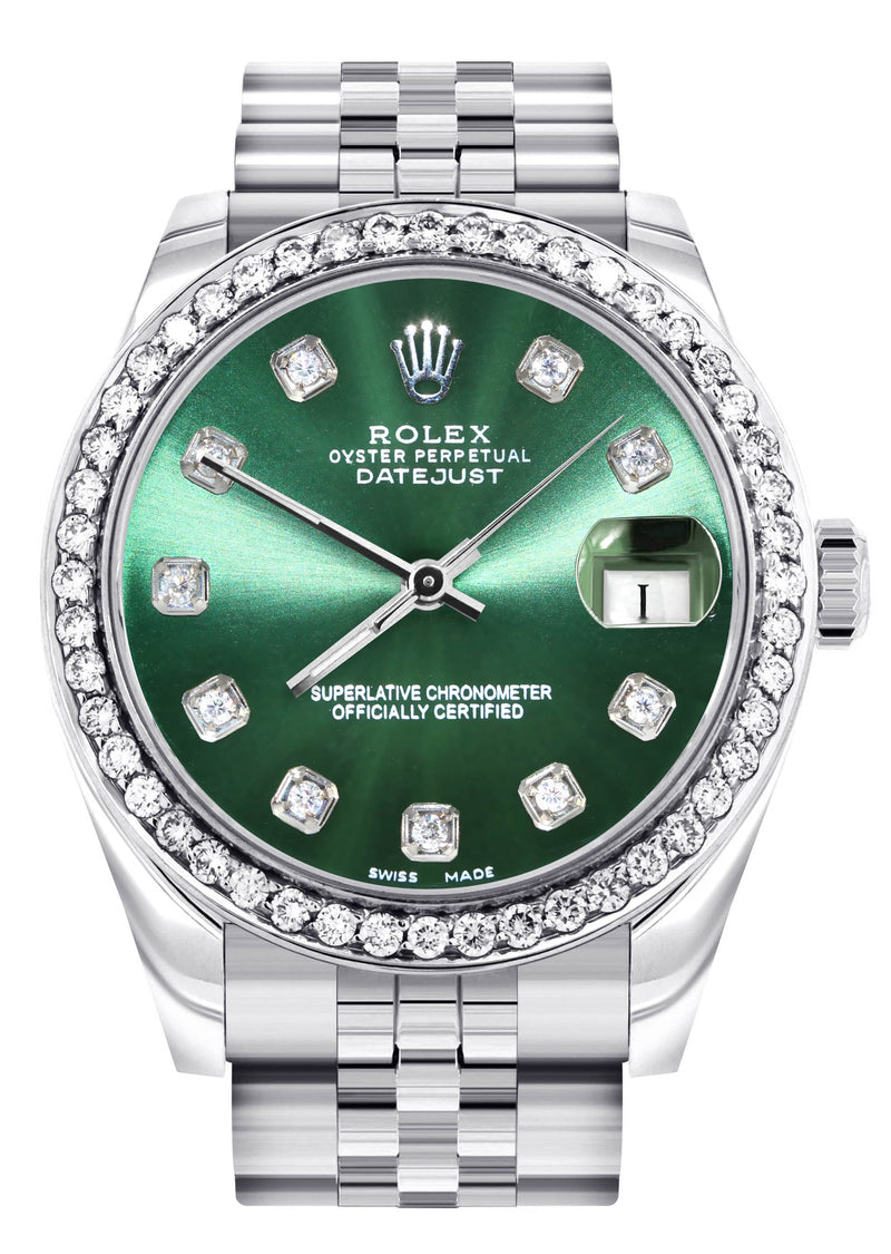Diamond Rolex Watch | 68274 | Diamond Bezel | 31MM | Green Diamond Dial | Jubilee Band