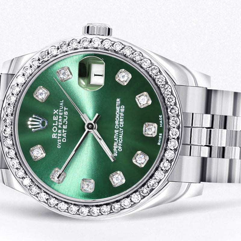 Diamond Rolex Watch | 68274 | Diamond Bezel | 31MM | Green Diamond Dial | Jubilee Band