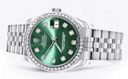 Diamond Rolex Watch | 68274 | Diamond Bezel | 31MM | Green Diamond Dial | Jubilee Band