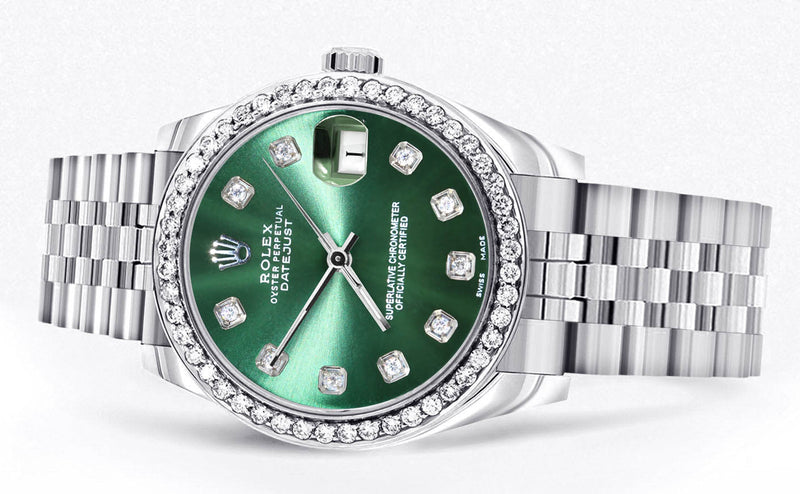Diamond Rolex Watch | 68274 | Diamond Bezel | 31MM | Green Diamond Dial | Jubilee Band