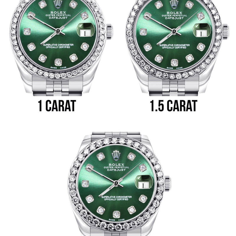 Diamond Rolex Watch | 68274 | Diamond Bezel | 31MM | Green Diamond Dial | Jubilee Band