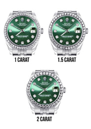 Diamond Rolex Watch | 68274 | Diamond Bezel | 31MM | Green Diamond Dial | Jubilee Band