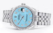 Diamond Rolex Watch | Diamond Bezel | 31MM | Light Blue Diamond Dial | Jubilee Band
