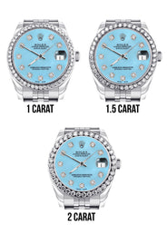 Diamond Rolex Watch | Diamond Bezel | 31MM | Light Blue Diamond Dial | Jubilee Band