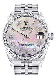 Diamond Rolex Watch | Diamond Bezel | 31MM | Mother of Pearl Roman Numeral Diamond Dial | Jubilee Band