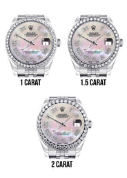 Diamond Rolex Watch | Diamond Bezel | 31MM | Mother of Pearl Roman Numeral Diamond Dial | Jubilee Band
