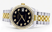Womens Diamond Gold Rolex Watch | Diamond Bezel | 31MM | Black Diamond Dial | Jubilee Band