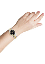 Womens Diamond Gold Rolex Watch | Diamond Bezel | 31MM | Black Diamond Dial | Jubilee Band