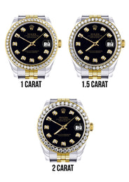 Womens Diamond Gold Rolex Watch | Diamond Bezel | 31MM | Black Diamond Dial | Jubilee Band