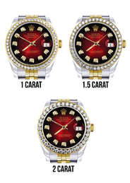 Womens Diamond Gold Rolex Watch | Diamond Bezel | 31MM | Red Diamond Dial | Jubilee Band