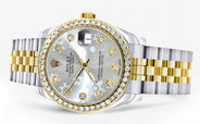 Diamond Gold Rolex Watch | 68273 |Diamond Bezel | 31MM | Floral Blue Diamond Dial | Jubilee Band
