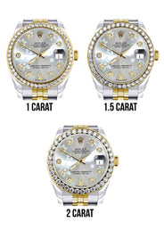 Diamond Gold Rolex Watch | 68273 |Diamond Bezel | 31MM | Floral Blue Diamond Dial | Jubilee Band