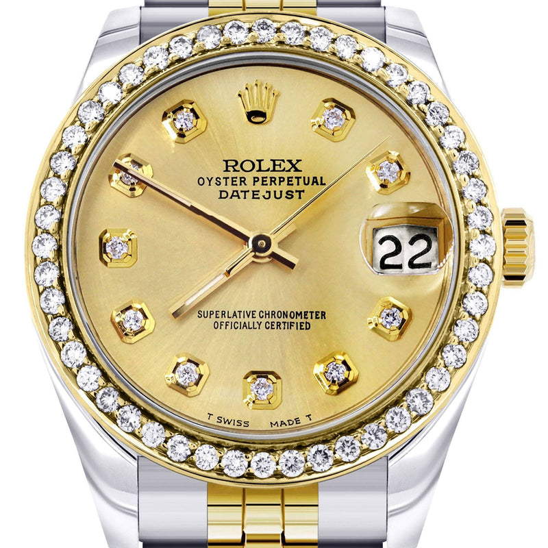 Diamond Gold Rolex Watch | Diamond Bezel | 31MM | Gold Diamond Dial | Jubilee Band