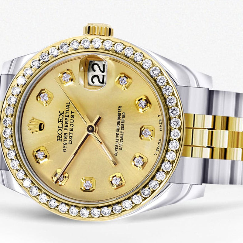 Diamond Gold Rolex Watch | Diamond Bezel | 31MM | Gold Diamond Dial | Jubilee Band