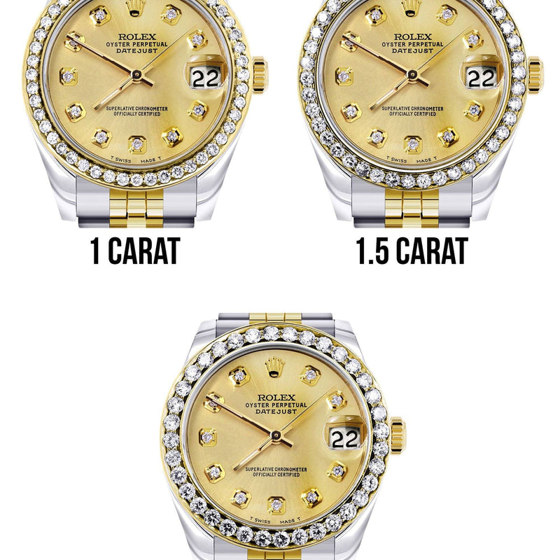 Diamond Gold Rolex Watch | Diamond Bezel | 31MM | Gold Diamond Dial | Jubilee Band