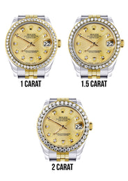Diamond Gold Rolex Watch | Diamond Bezel | 31MM | Gold Diamond Dial | Jubilee Band