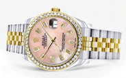 Diamond Gold Rolex Watch | 68273 | Diamond Bezel | 31MM | Pink Mother of Pearl Diamond Dial | Jubilee Band
