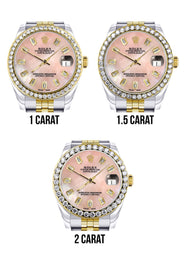 Diamond Gold Rolex Watch | 68273 | Diamond Bezel | 31MM | Pink Mother of Pearl Diamond Dial | Jubilee Band