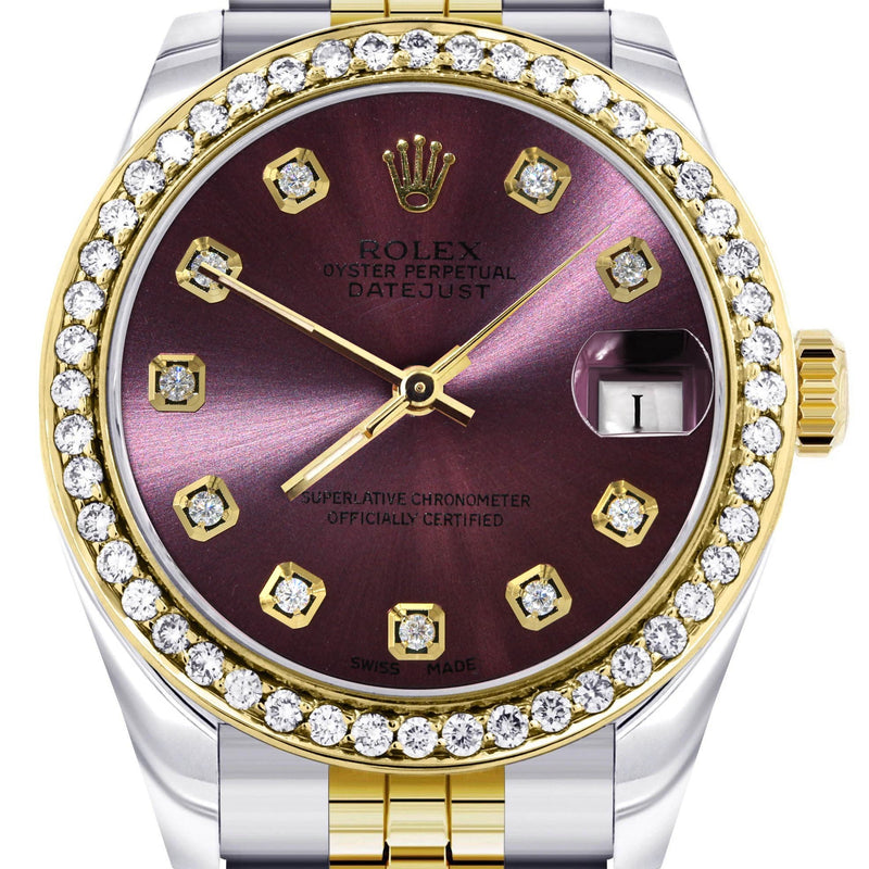 Diamond Gold Rolex Watch | 68273 | Diamond Bezel | 31MM | Purple Diamond Dial | Jubilee Band