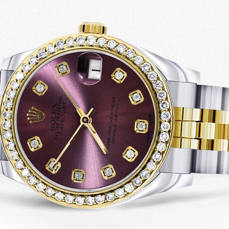 Diamond Gold Rolex Watch | 68273 | Diamond Bezel | 31MM | Purple Diamond Dial | Jubilee Band
