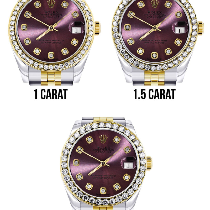 Diamond Gold Rolex Watch | 68273 | Diamond Bezel | 31MM | Purple Diamond Dial | Jubilee Band