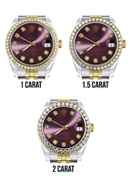 Diamond Gold Rolex Watch | 68273 | Diamond Bezel | 31MM | Purple Diamond Dial | Jubilee Band